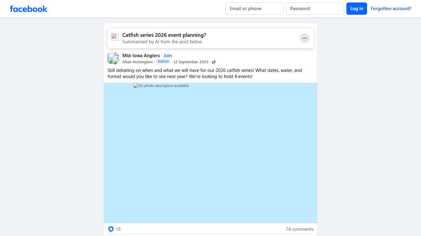 Mid-Iowa Anglers Still debating on when and what we will have for our 2026 catfish series Facebook